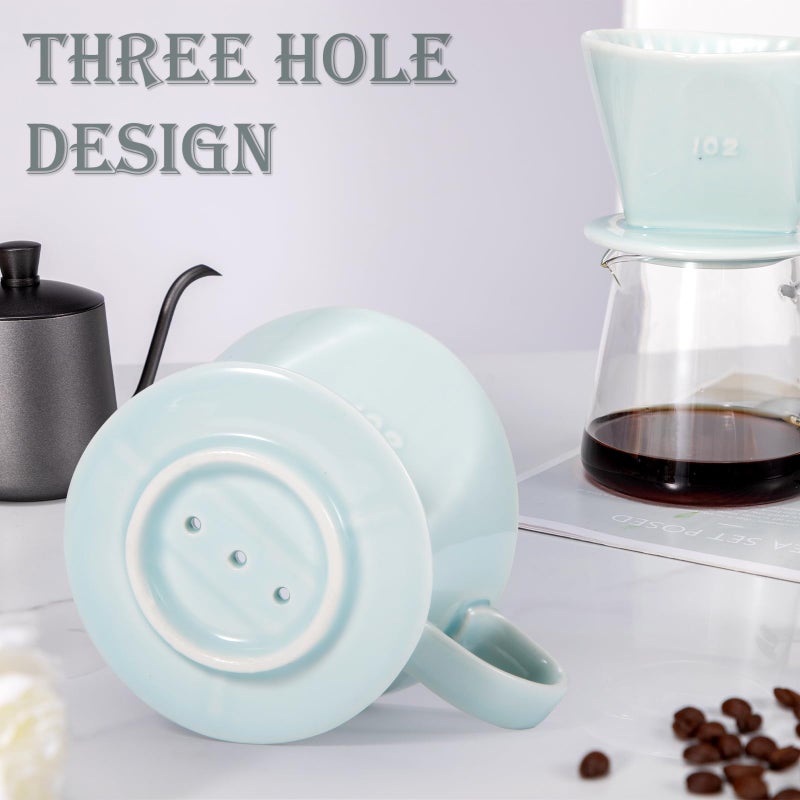 Noarixa Pour Over Coffee Dripper, Ceramic Pour Over Coffee Maker with 3 Holes Flat Bottom, Easy Manual Brew Maker, Porcelain Slow Filter Cone for Travel, Camping, Office, Home, GR - Image 5
